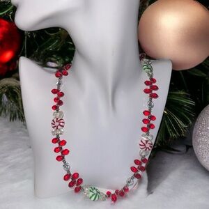 Vintage KJK NYC Designer Christmas Art Glass Necklace